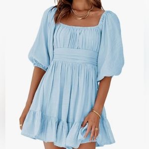 Womens Square Neck Lantern Sleeve Dress Blue size XL